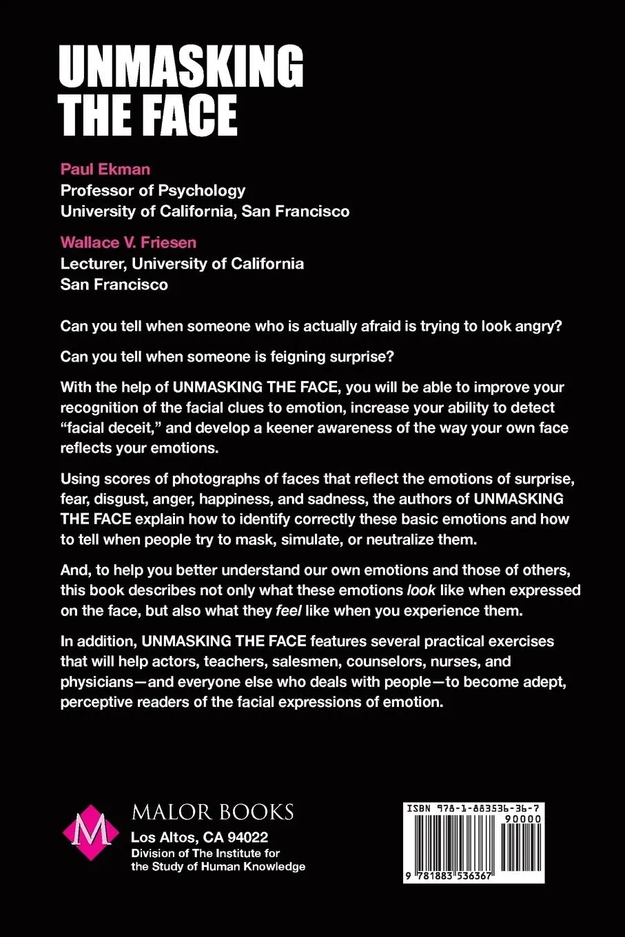 Rückseite: 9781883536367 | Unmasking the Face | Paul Ekman (u. a.) | Taschenbuch | Englisch