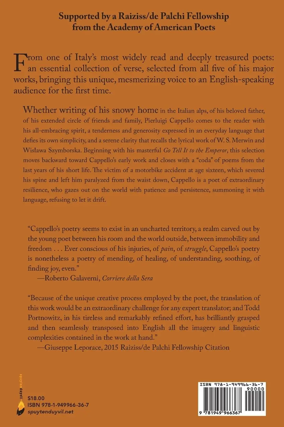 Rückseite: 9781949966367 | Go Tell It to the Emperor | The Selected Poems of Pierluigi Cappello