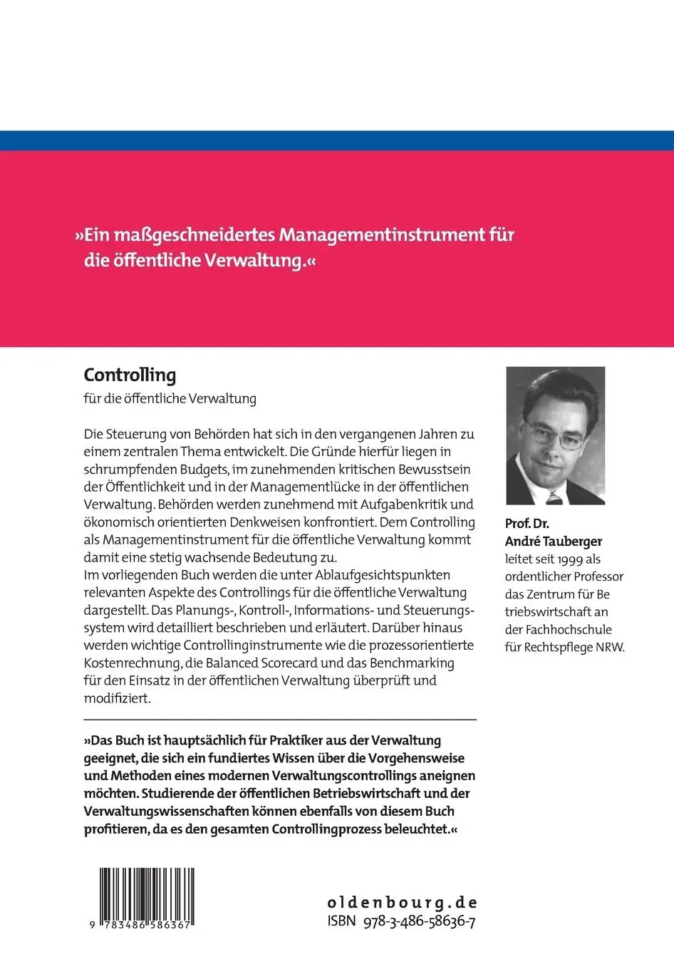 Rückseite: 9783486586367 | Controlling für die öffentliche Verwaltung | André Tauberger | Buch