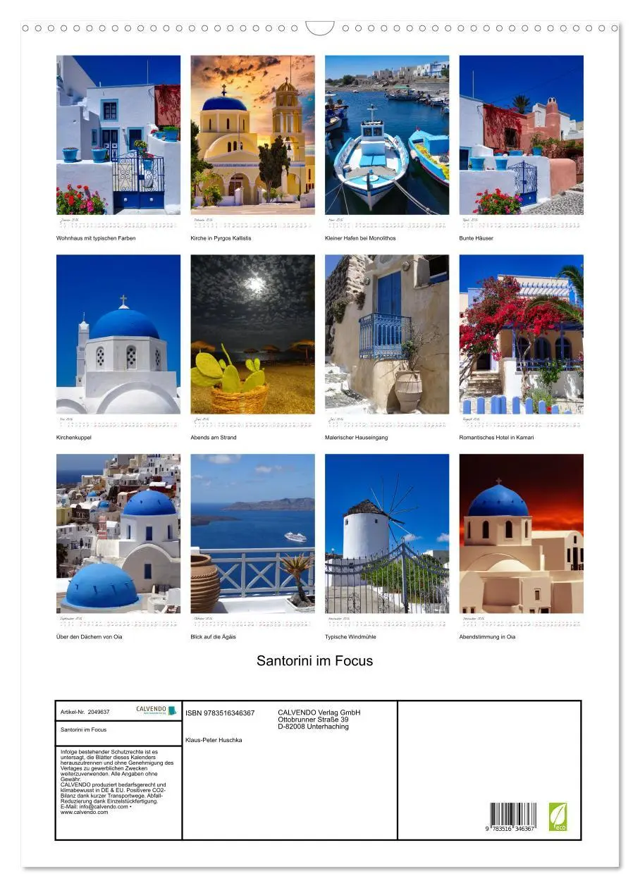 Bild: 9783516346367 | Santorini im Focus (Wandkalender 2026 DIN A2 hoch), CALVENDO...