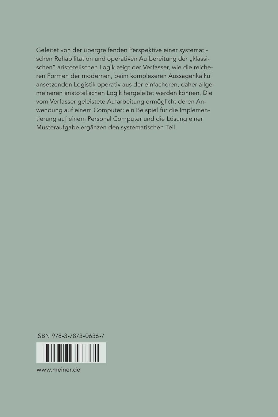 Rückseite: 9783787306367 | Neues System der Logik | Bruno von Freytag gen. Löringhoff | Buch