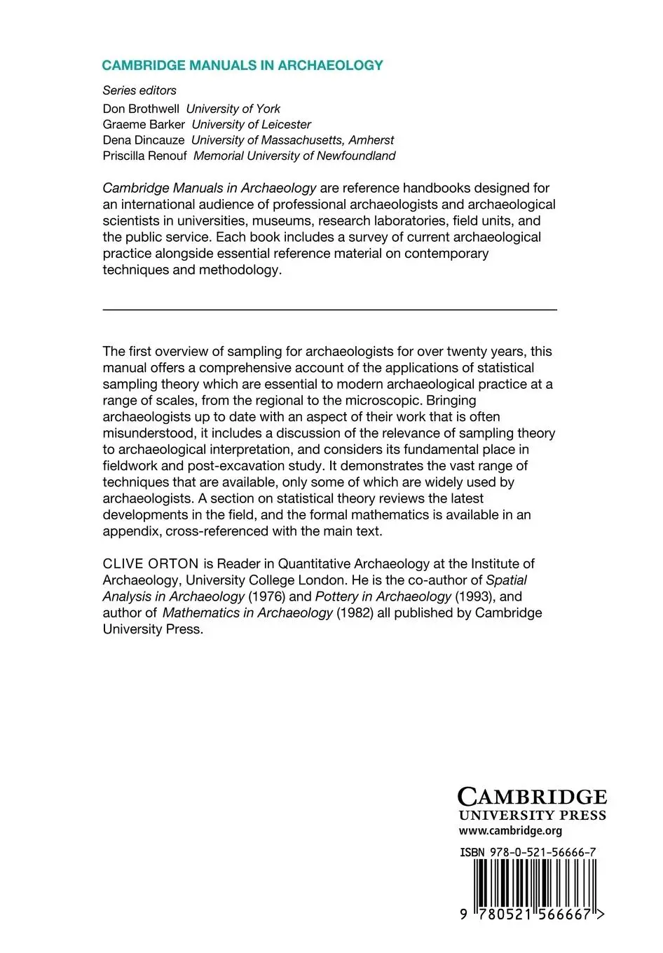 Rückseite: 9780521566667 | Sampling in Archaeology | Clive Orton | Taschenbuch | Englisch | 2008