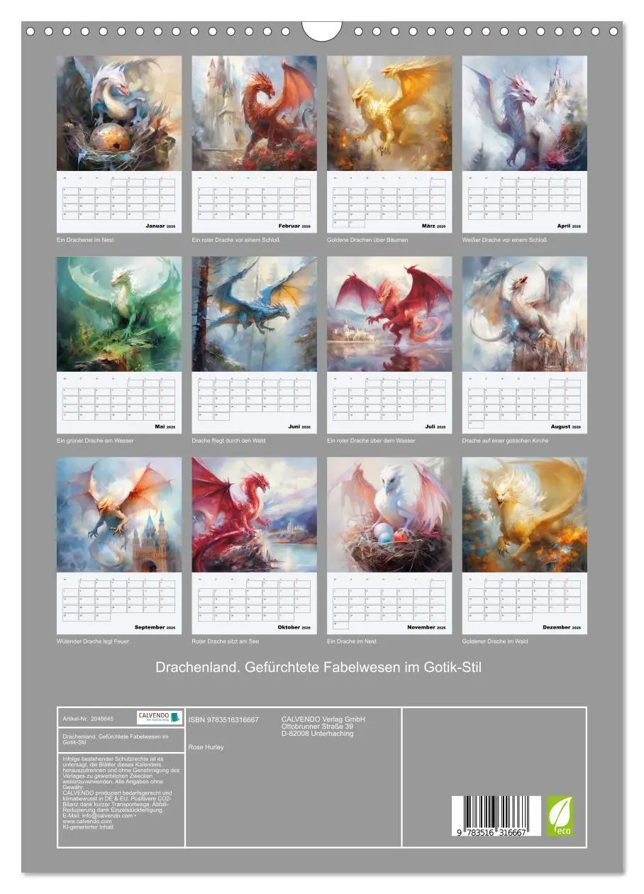 Bild: 9783516316667 | Drachenland. Gefürchtete Fabelwesen im Gotik-Stil (Wandkalender...
