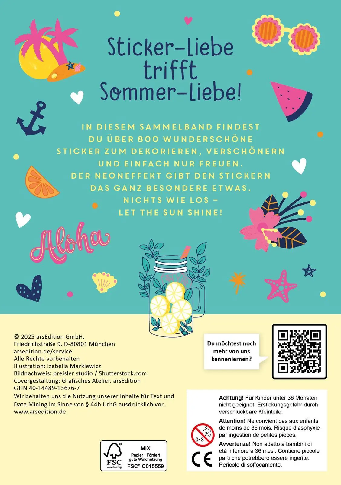 Rückseite: 4014489136767 | I Love Summer - Sticker-Liebe | Über 800 Sticker mit Neoneffekt | 2025