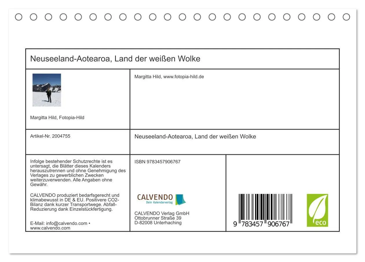 Bild: 9783457906767 | Neuseeland-Aotearoa, Land der weißen Wolke (Tischkalender 2026 DIN...