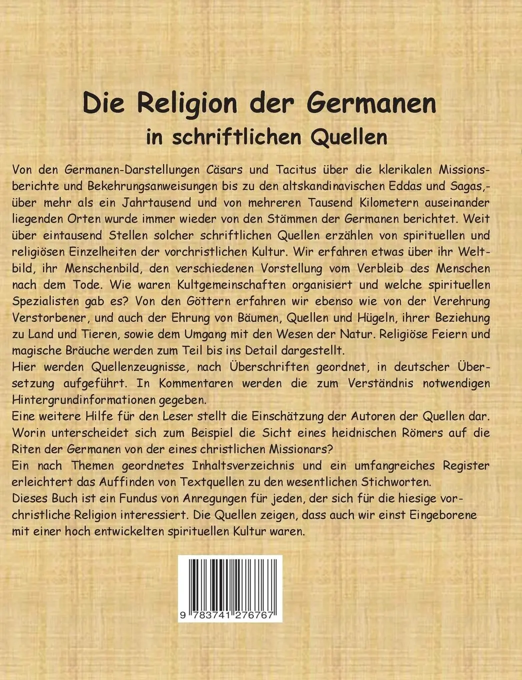 Rückseite: 9783741276767 | Die Religion der Germanen in schriftlichen Quellen | Uwe Ecker | Buch