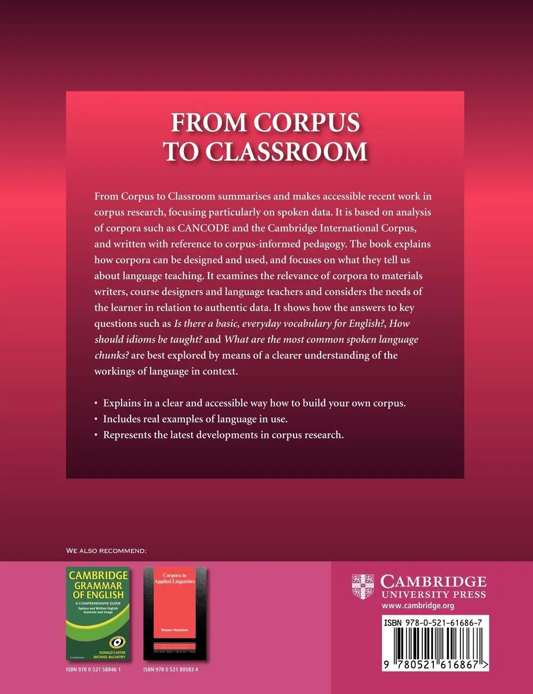 Rückseite: 9780521616867 | From Corpus to Classroom | Language Use and Language Teaching | Buch