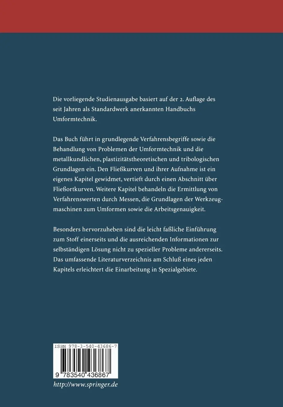 Rückseite: 9783540436867 | Umformtechnik | Handbuch für Industrie und Wissenschaft | Kurt Lange