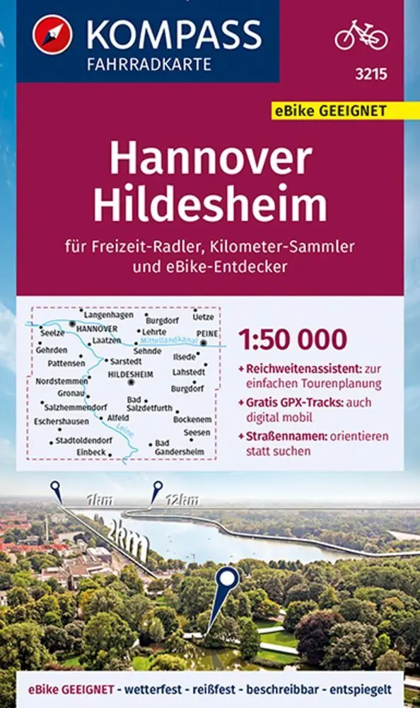 Cover: 9783990446867 | KOMPASS Fahrradkarte 3215 Hannover, Hildesheim 1:50.000 | Gmbh | 2019