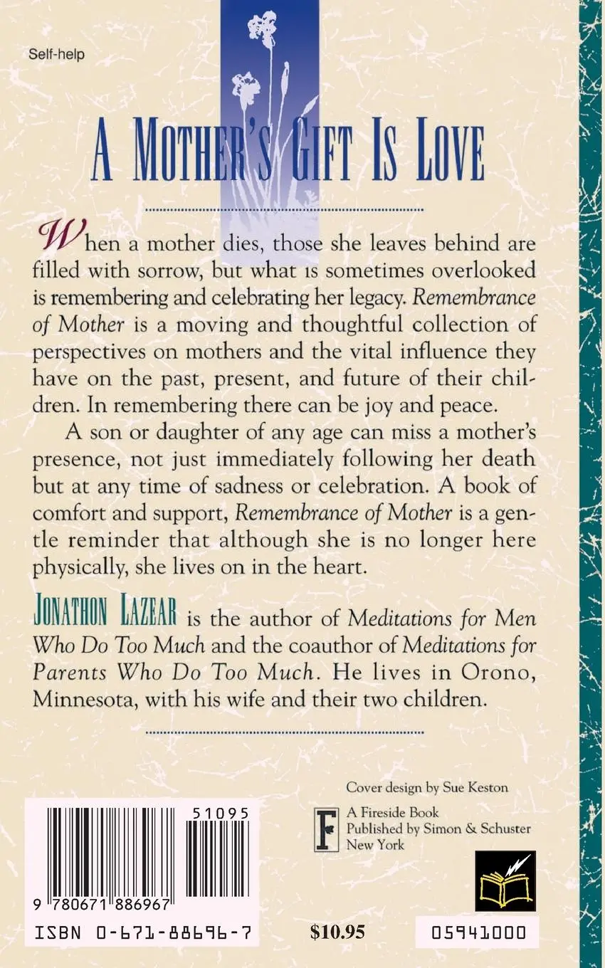 Rückseite: 9780671886967 | Remembrance of Mother | Words to Heal the Heart | Jonathon Lazear