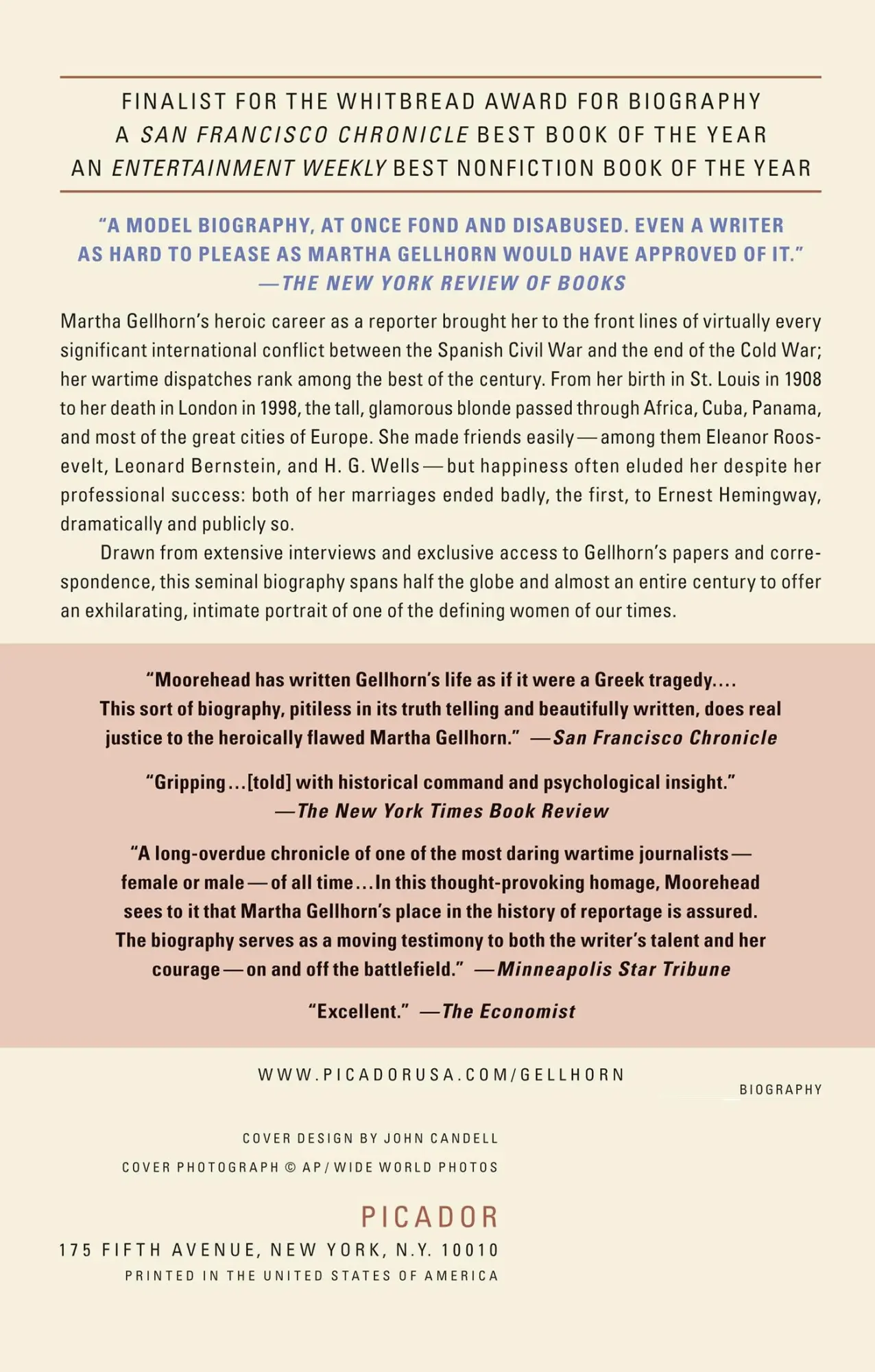 Rückseite: 9780805076967 | Gellhorn | A Twentieth-Century Life | Caroline Moorehead | Taschenbuch