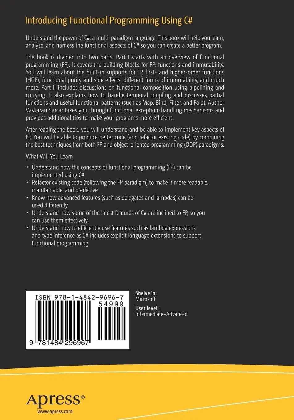 Rückseite: 9781484296967 | Introducing Functional Programming Using C | Vaskaran Sarcar | Buch