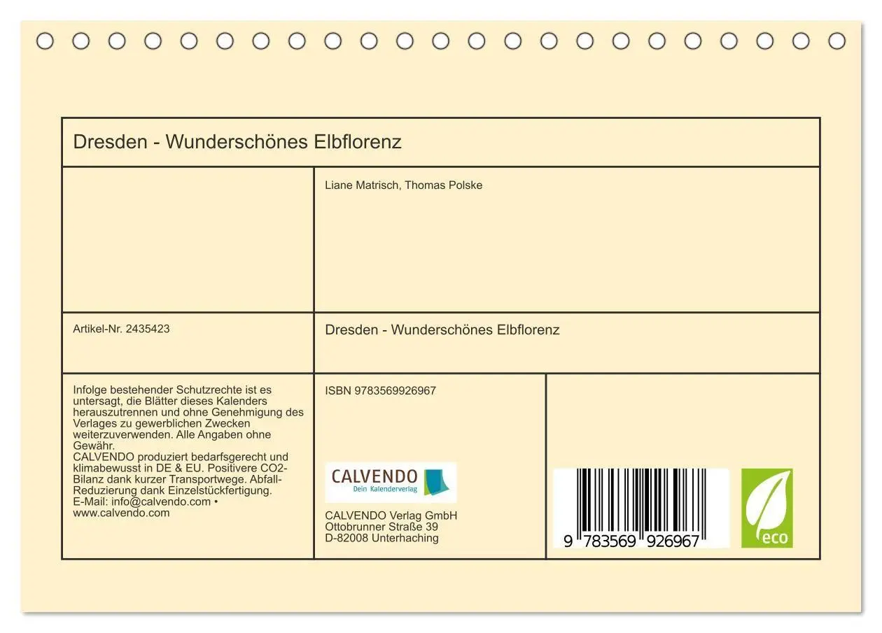 Bild: 9783569926967 | Dresden - Wunderschönes Elbflorenz (Tischkalender 2027 DIN A5...