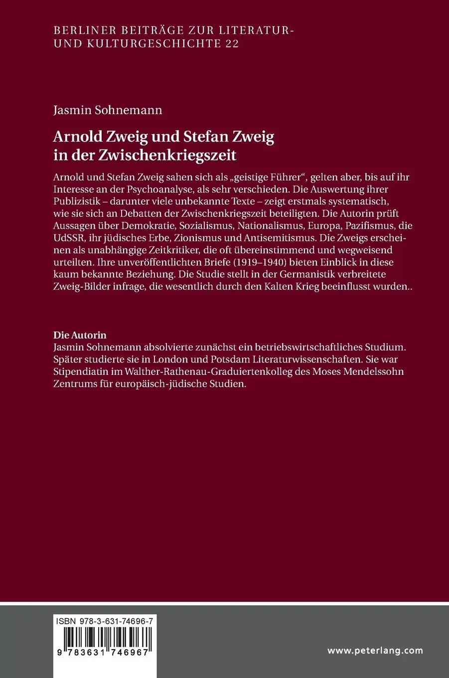 Rückseite: 9783631746967 | Arnold Zweig und Stefan Zweig in der Zwischenkriegszeit | Sohnemann