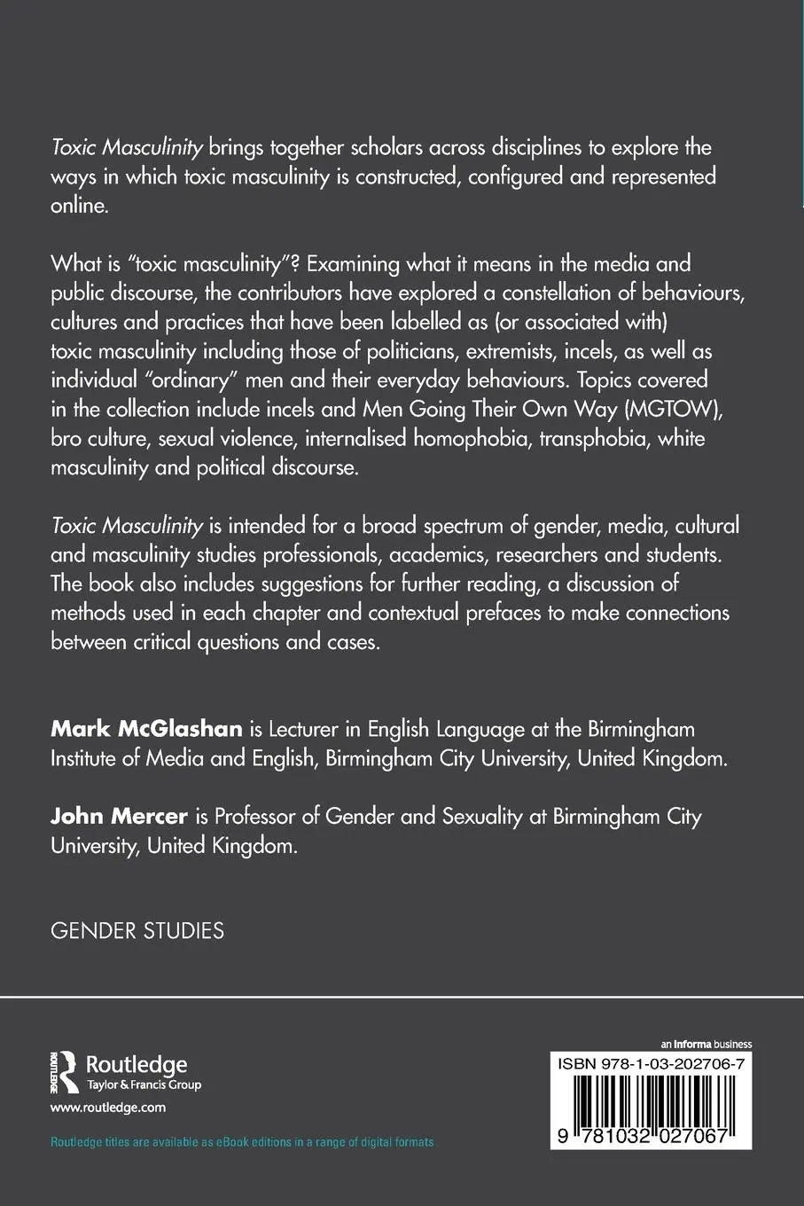 Rückseite: 9781032027067 | Toxic Masculinity | Men, Meaning, and Digital Media | Mercer (u. a.)