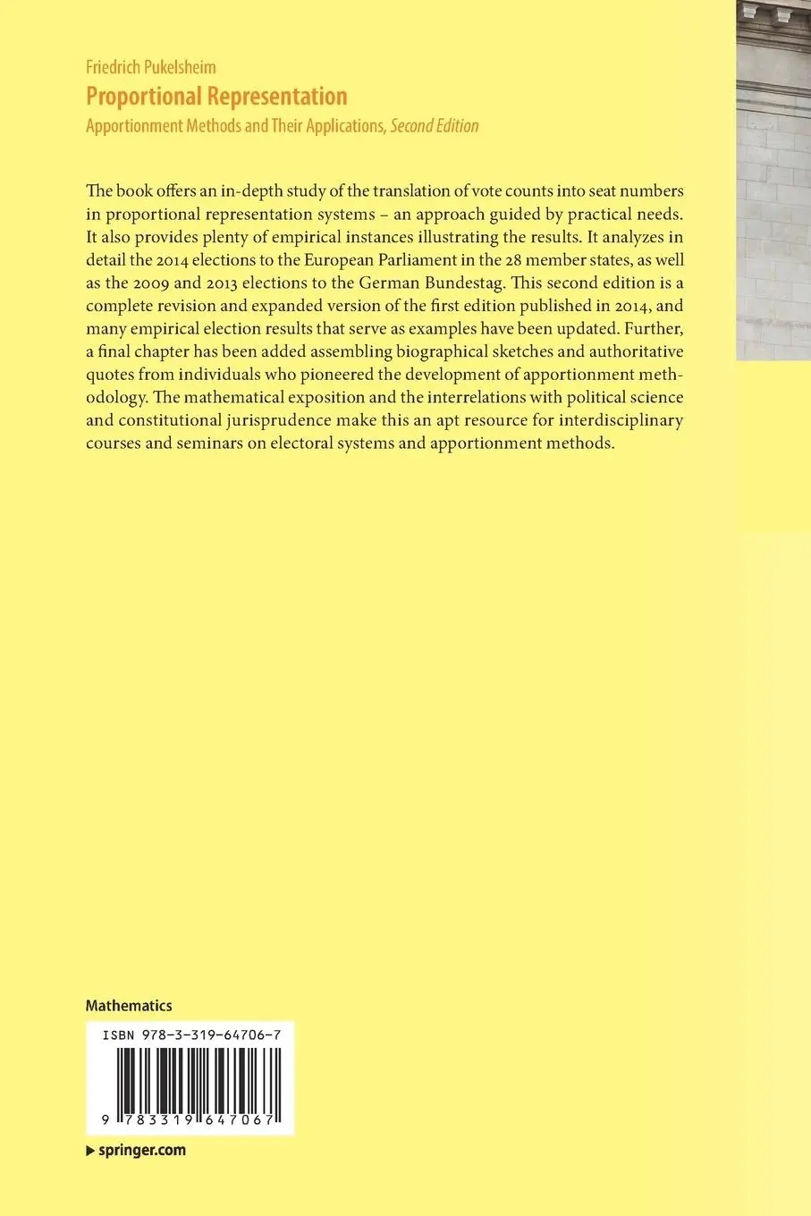 Rückseite: 9783319647067 | Proportional Representation | Friedrich Pukelsheim | Taschenbuch
