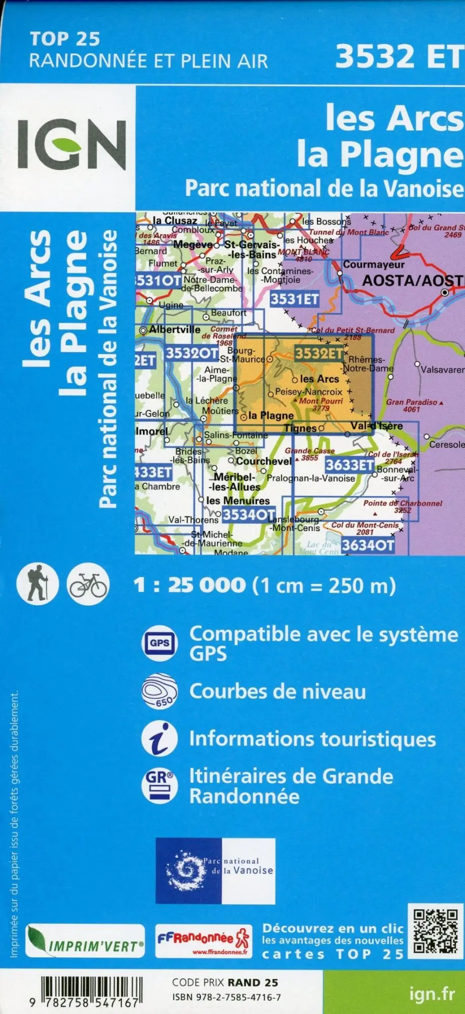 Bild: 9782758547167 | Les Arcs/La Plagne/Pn de la Vanoise (Gps) 1:25 000 | (Land-)Karte