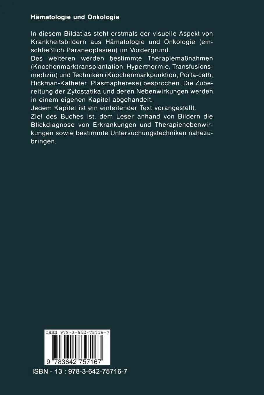 Rückseite: 9783642757167 | Hämatologie und Onkologie | Ein Bildatlas | U. Vehling-Kaiser (u. a.)