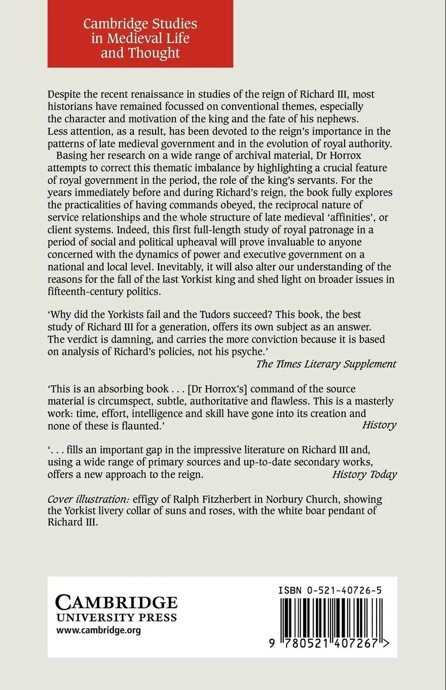 Rückseite: 9780521407267 | Richard III | A Study of Service | Rosemary Horrox | Taschenbuch