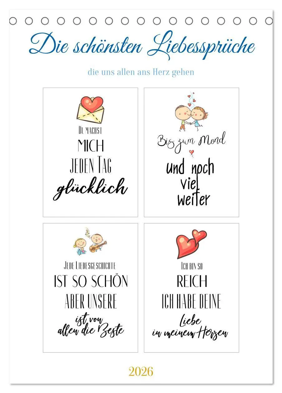 Cover: 9783516327267 | Liebessprüche (Tischkalender 2026 DIN A5 hoch), CALVENDO...
