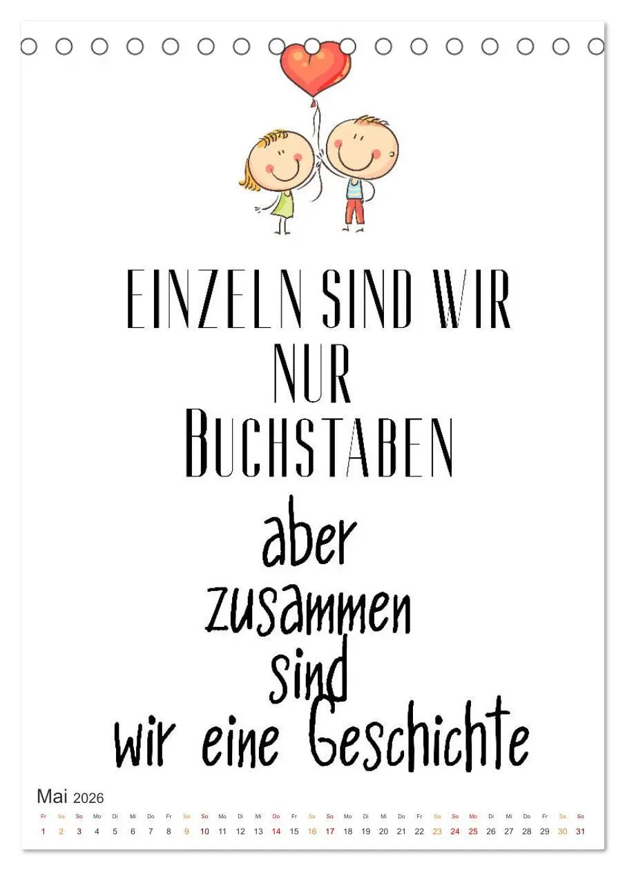 Bild: 9783516327267 | Liebessprüche (Tischkalender 2026 DIN A5 hoch), CALVENDO...