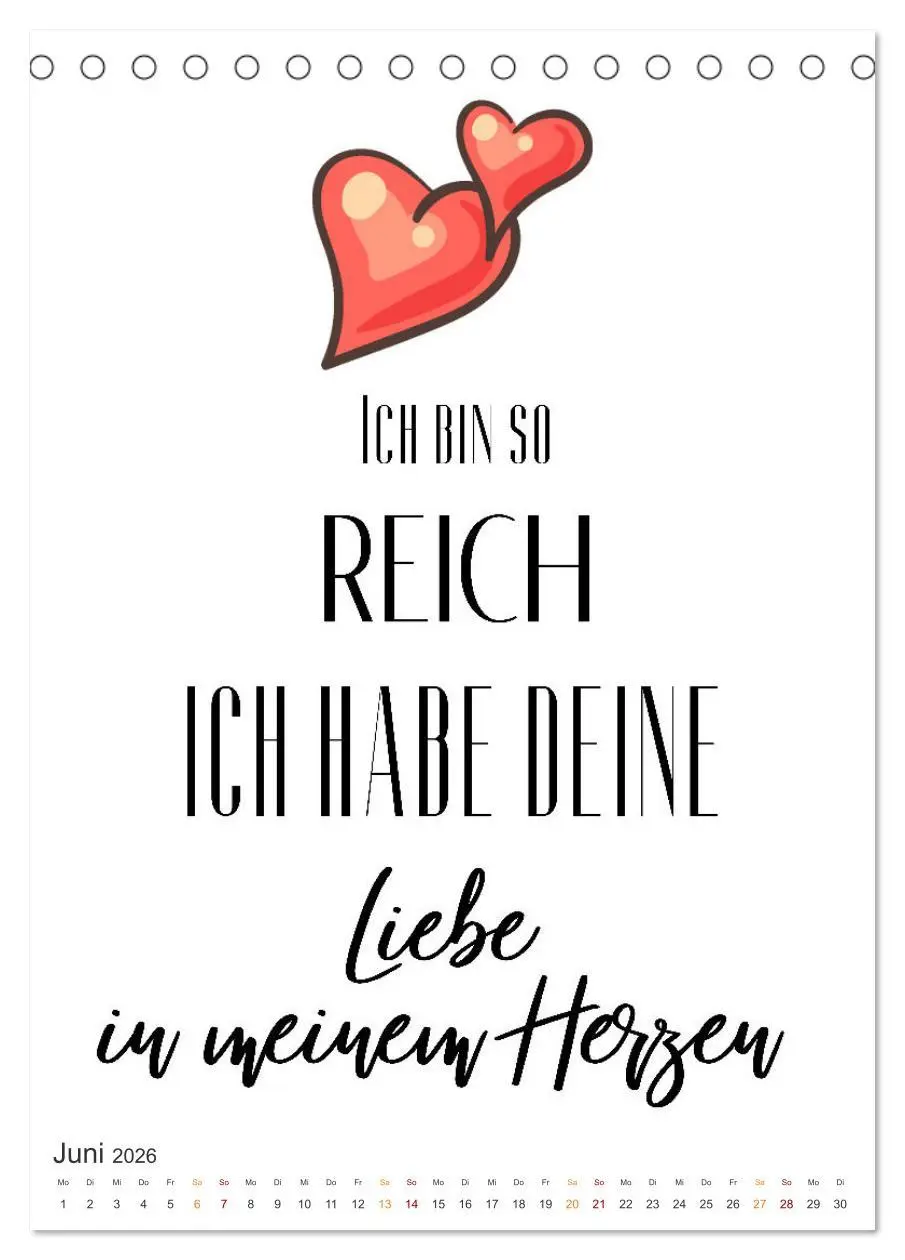 Bild: 9783516327267 | Liebessprüche (Tischkalender 2026 DIN A5 hoch), CALVENDO...