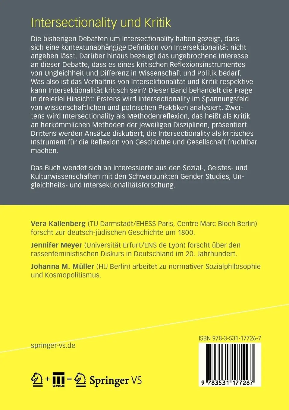 Rückseite: 9783531177267 | Intersectionality und Kritik | Neue Perspektiven für alte Fragen | xiv