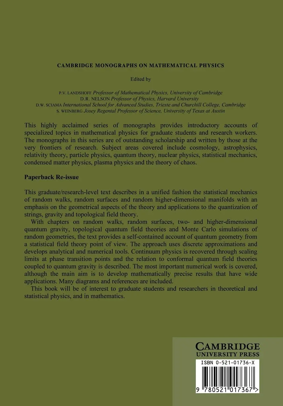 Rückseite: 9780521017367 | Quantum Geometry | A Statistical Field Theory Approach | Taschenbuch