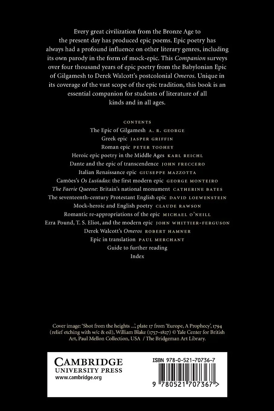 Rückseite: 9780521707367 | The Cambridge Companion to the Epic | Catherine Bates | Taschenbuch