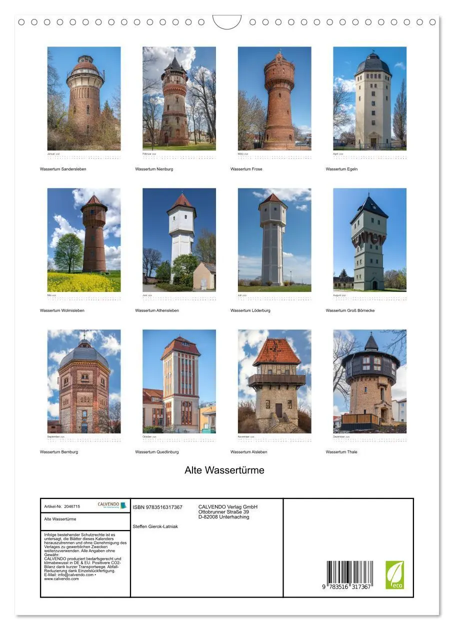 Bild: 9783516317367 | Alte Wassertürme (Wandkalender 2026 DIN A3 hoch), CALVENDO...