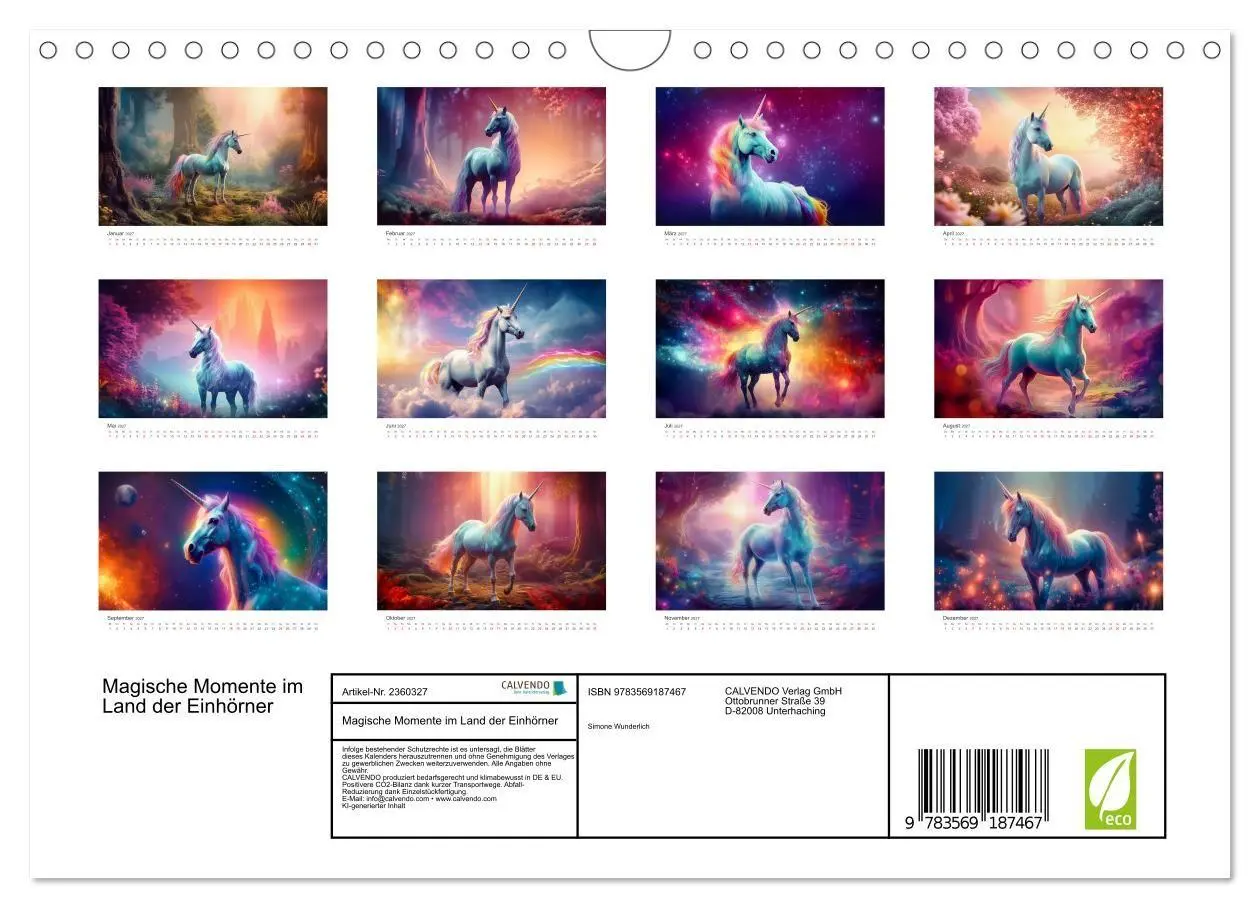 Bild: 9783569187467 | Magische Momente im Land der Einhörner (Wandkalender 2027 DIN A4...