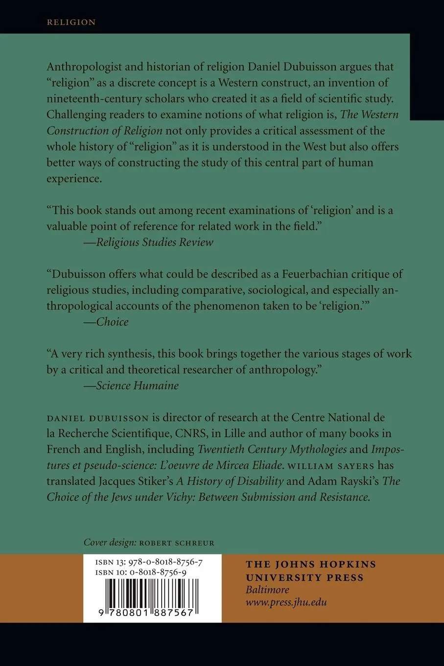 Rückseite: 9780801887567 | The Western Construction of Religion | Myths, Knowledge, and Ideology