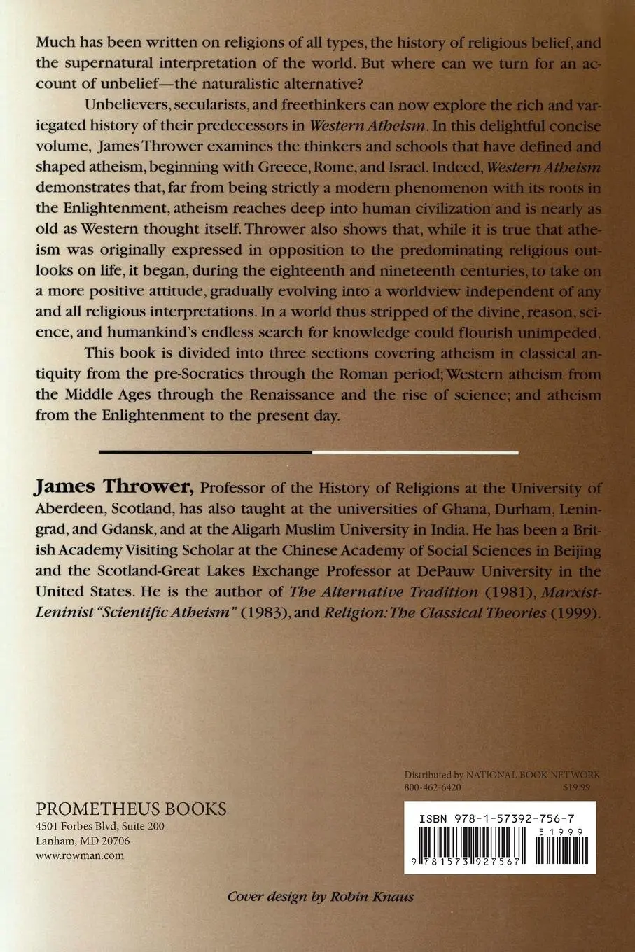 Rückseite: 9781573927567 | Western Atheism | A Short History | James Thrower | Taschenbuch | 1999
