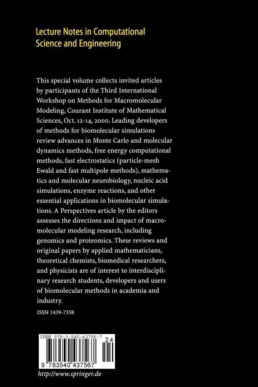 Rückseite: 9783540437567 | Computational Methods for Macromolecules: Challenges and Applications
