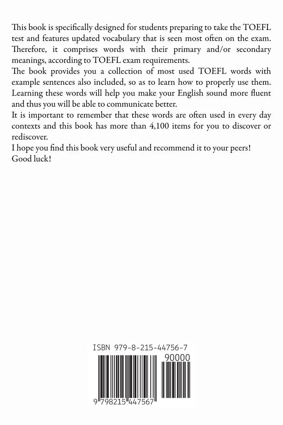 Rückseite: 9798215447567 | TOEFL Words - Vocabulary Enhancer | Daniel B. Smith | Taschenbuch