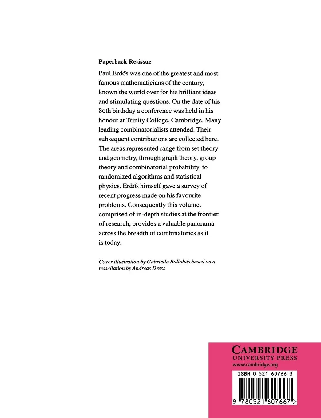 Rückseite: 9780521607667 | Combinatorics, Geometry and Probability | A Tribute to Paul Erdos