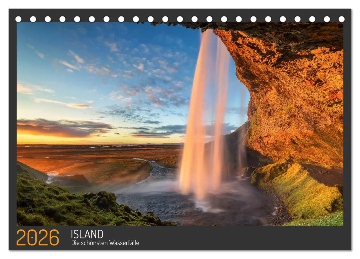 Cover: 9783457677667 | Island - Die schönsten Wasserfälle (Tischkalender 2026 DIN A5...
