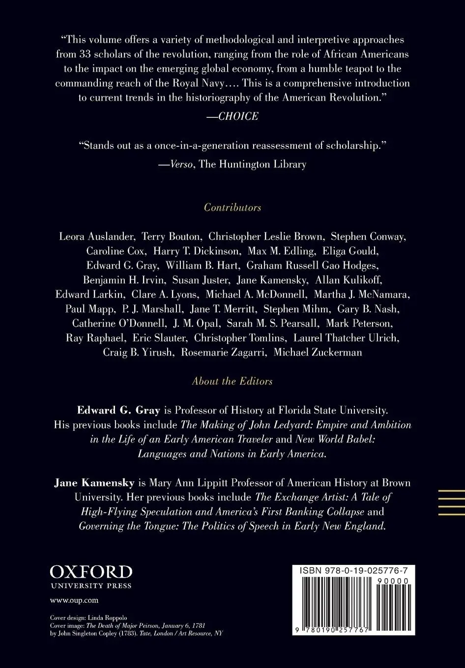 Rückseite: 9780190257767 | Oxford Handbook of the American Revolution | Edward G Gray (u. a.)