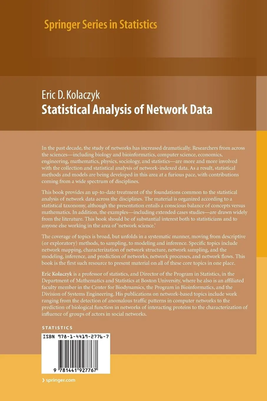 Rückseite: 9781441927767 | Statistical Analysis of Network Data | Methods and Models | Kolaczyk