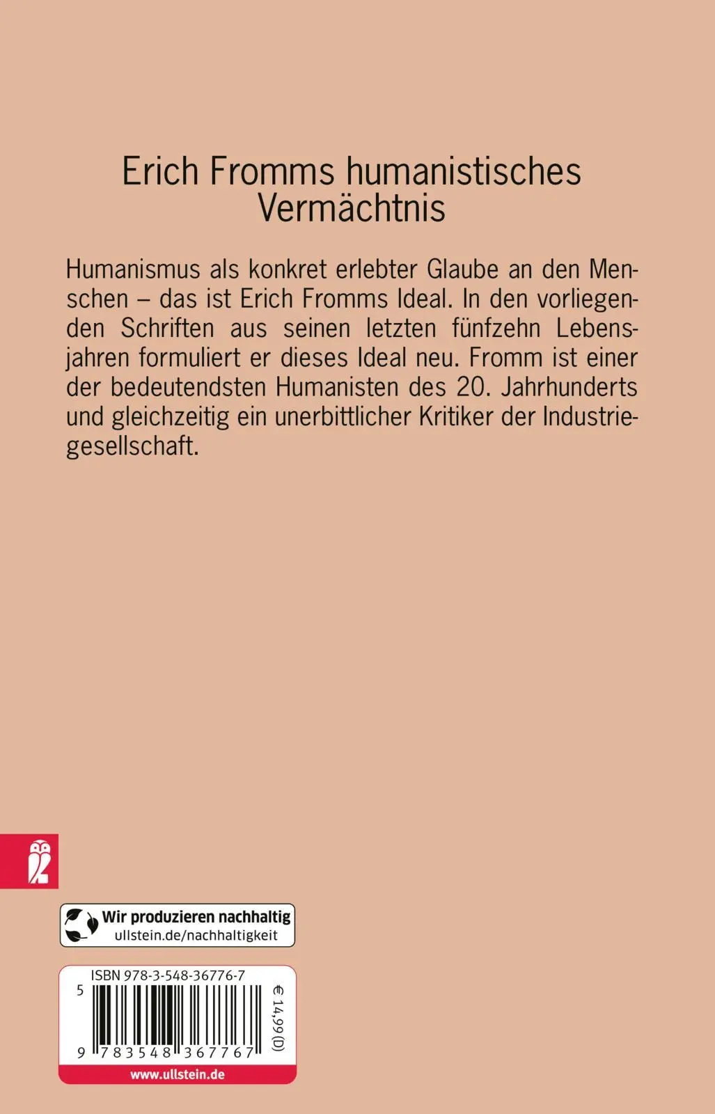 Rückseite: 9783548367767 | Humanismus als reale Utopie | Der Glaube an den Menschen | Erich Fromm