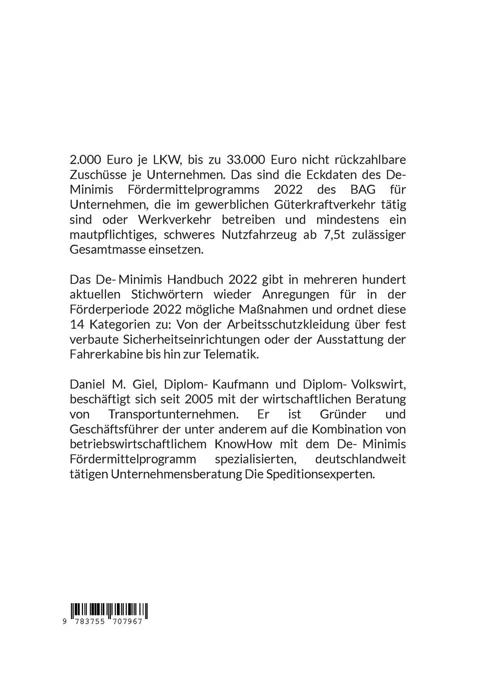 Rückseite: 9783755707967 | Das De-Minimis 2022 Handbuch | Daniel M. Giel | Taschenbuch | 372 S.