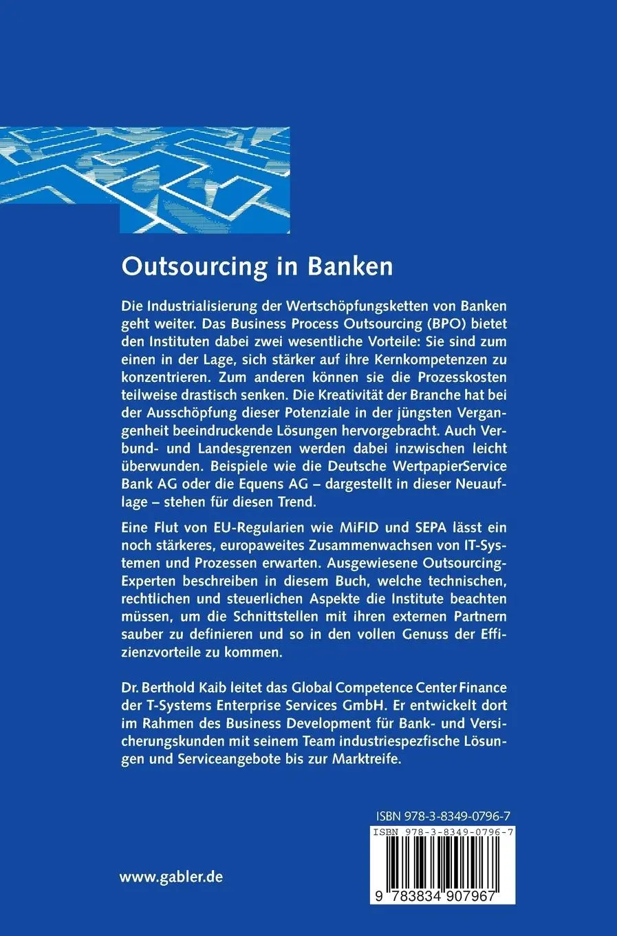 Rückseite: 9783834907967 | Outsourcing in Banken | Mit zahlreichen aktuellen Beispielen | Kaib