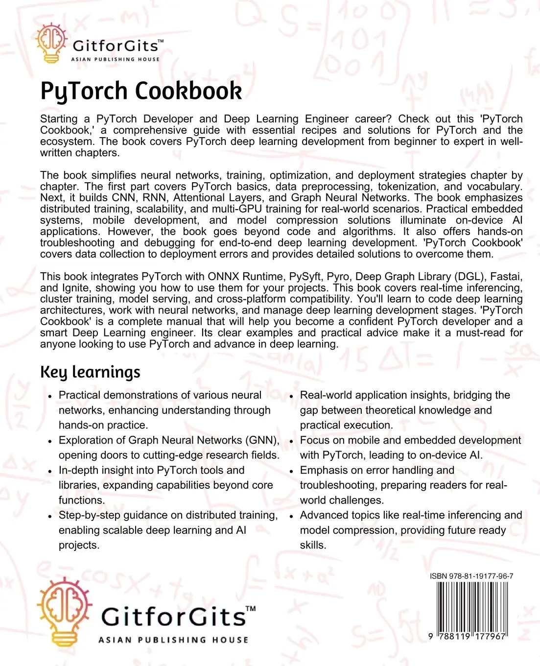 Rückseite: 9788119177967 | PyTorch Cookbook | Matthew Rosch | Taschenbuch | Englisch | 2023