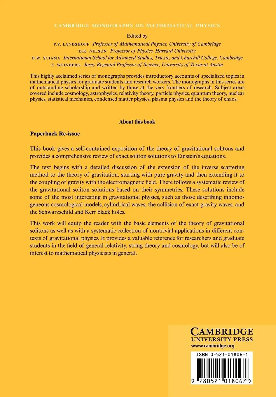 Rückseite: 9780521018067 | Gravitational Solitons | V. Belinski (u. a.) | Taschenbuch | Englisch