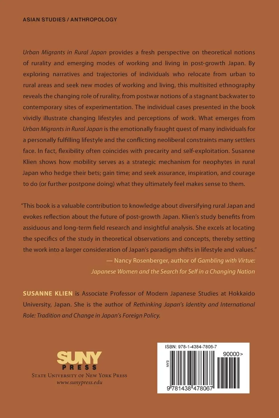 Rückseite: 9781438478067 | Urban Migrants in Rural Japan | Susanne Klien | Taschenbuch | Englisch