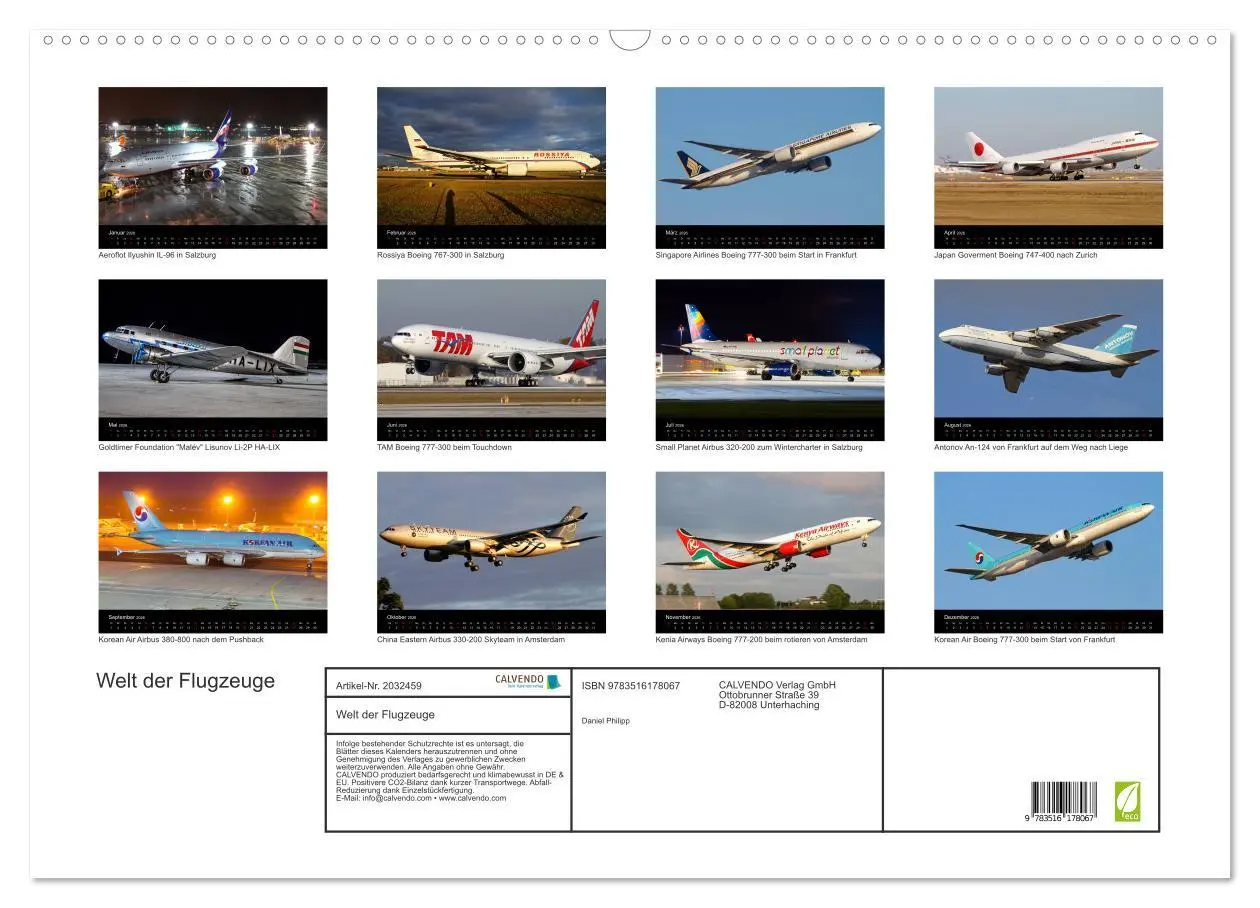 Bild: 9783516178067 | Welt der Flugzeuge (Wandkalender 2026 DIN A2 quer), CALVENDO...
