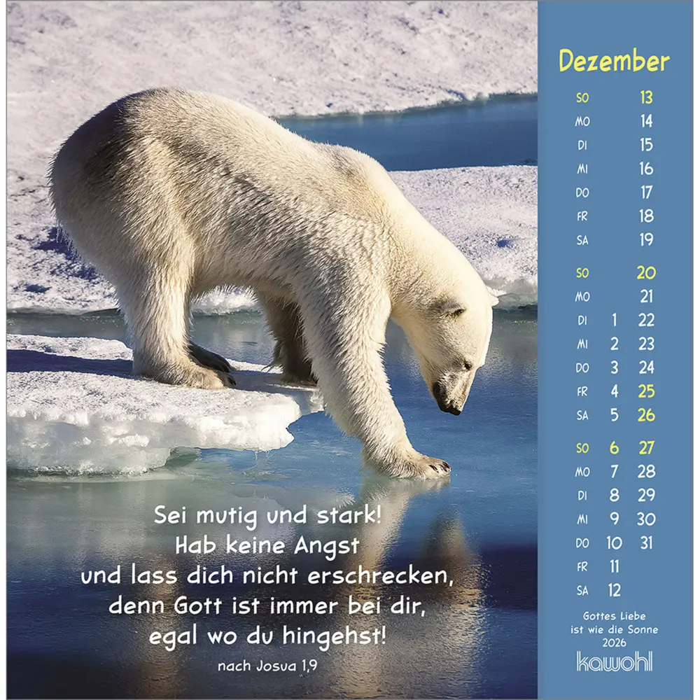 Bild: 9783754848067 | Gottes Liebe ist wie die Sonne 2026 | Tierkalender mit Bibelworten