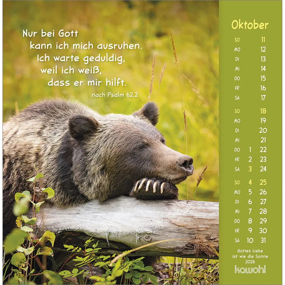 Bild: 9783754848067 | Gottes Liebe ist wie die Sonne 2026 | Tierkalender mit Bibelworten