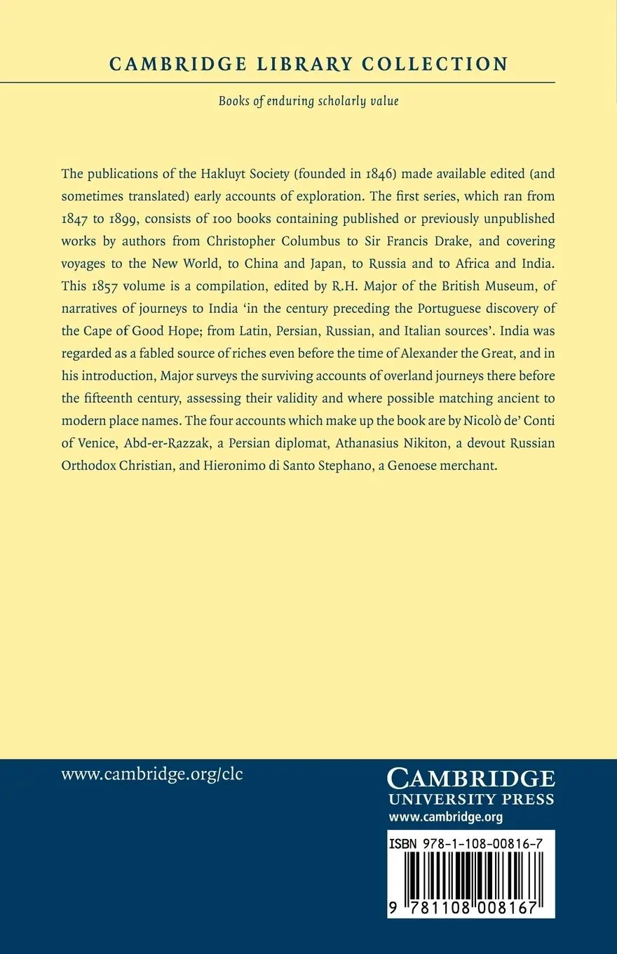 Rückseite: 9781108008167 | India in the Fifteenth Century | Richard Henry Major | Taschenbuch