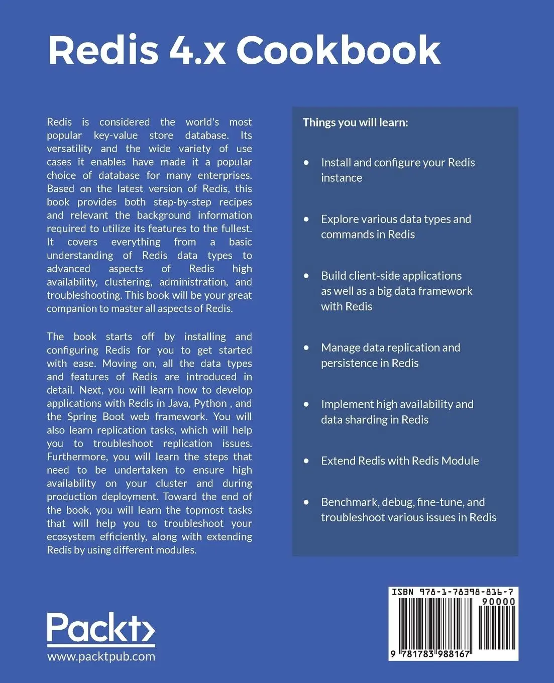Rückseite: 9781783988167 | Redis 4.x Cookbook | Pengcheng Huang (u. a.) | Taschenbuch | Englisch